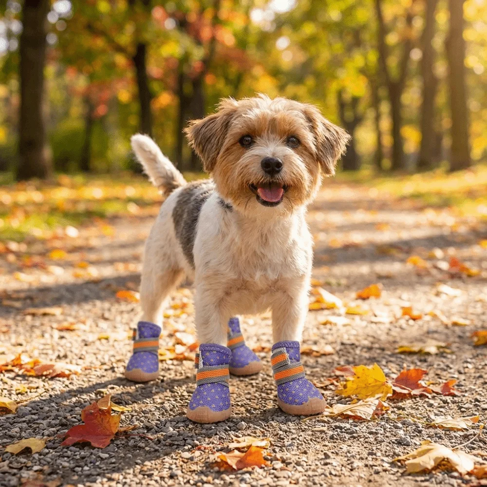 4 pcs/set Breathable Mesh Dog Mesh Shoes Wear Resistant Soft Dog Paw Protectors Non-slip Adjustable Pet Net Boots