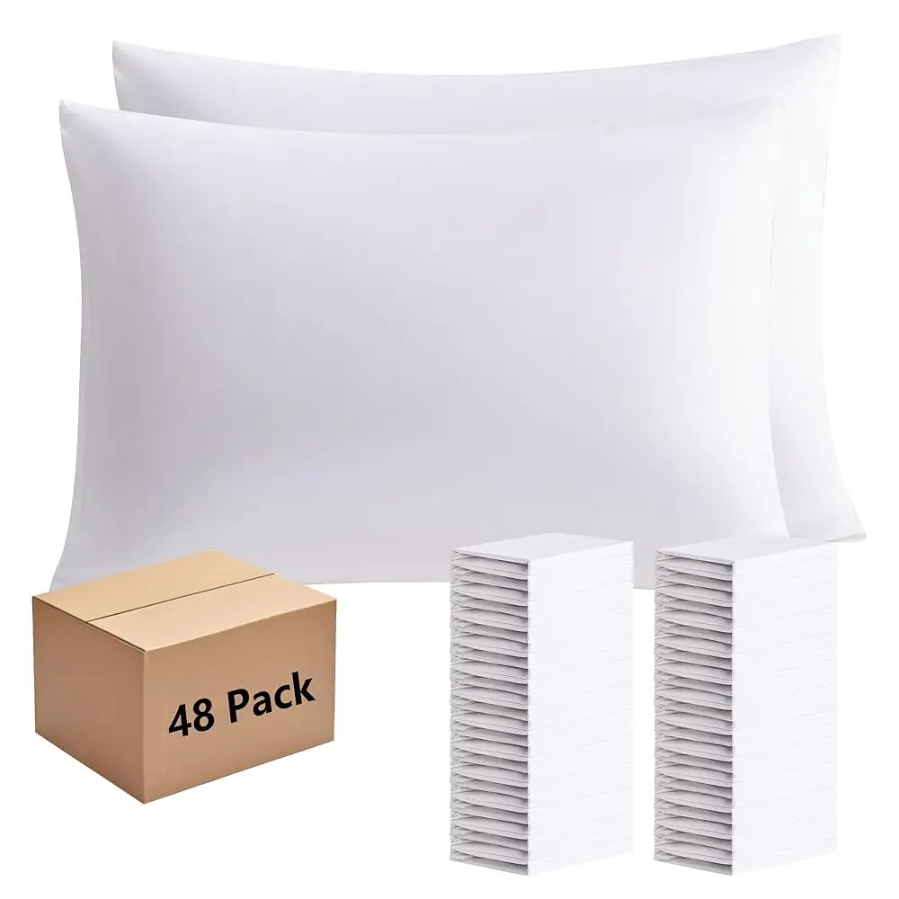 

White Pillowcases Standard Size 48 Pa - Bulk Pillow Cases With Envelope Closure, Soft Brushed Microfiber Pillow Covers Hospital