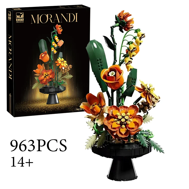 

963PCS Creative Morandi Bouquet Building Blocks Flower Bouquet Vase Model Bricks Set Home Decoration Kids Girl Toy Gift