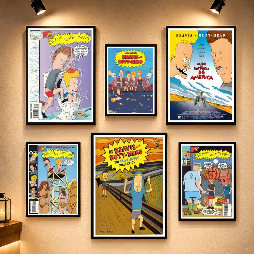 Beavis And Butthead Tv anime Poster Vintage Retro Anime Poster Stickers Peel and Stick Wall Art Home Decor