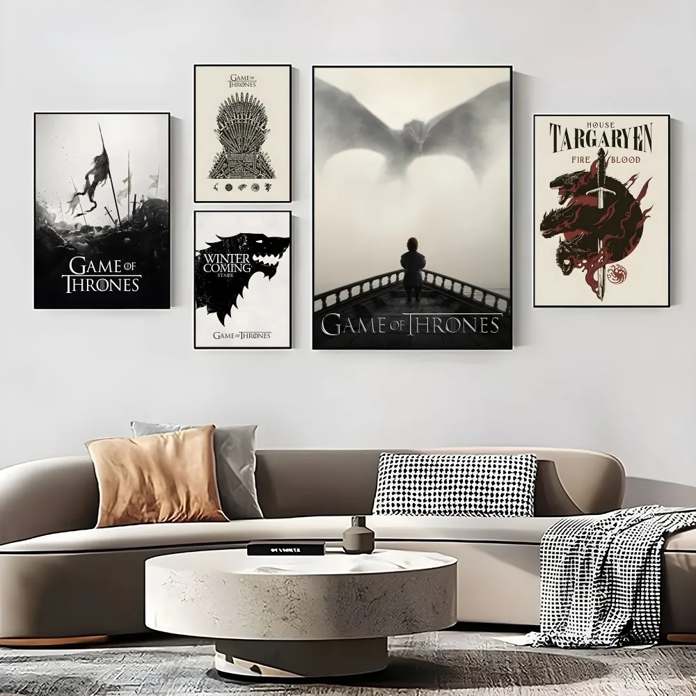 Game T-ThRoneS Film W-Western D-DragonS Poster Sticky Wall Art Printing Waterproof Home Living Bed Room Bar Aesthetic Decor