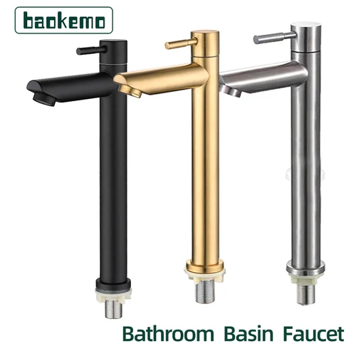 Baokemo 스테인레스 스틸 퀵 오픈 높이 싱글 콜드 주방 싱크대 수도꼭지, 욕실 카운터 대야 탭