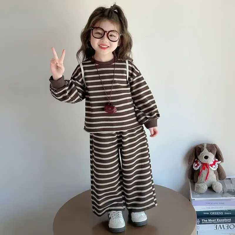 

Kids Girls' Striped Hoodie Set Spring and Autumn New Children's Casual Clothes Two-piece Set 80-140cm