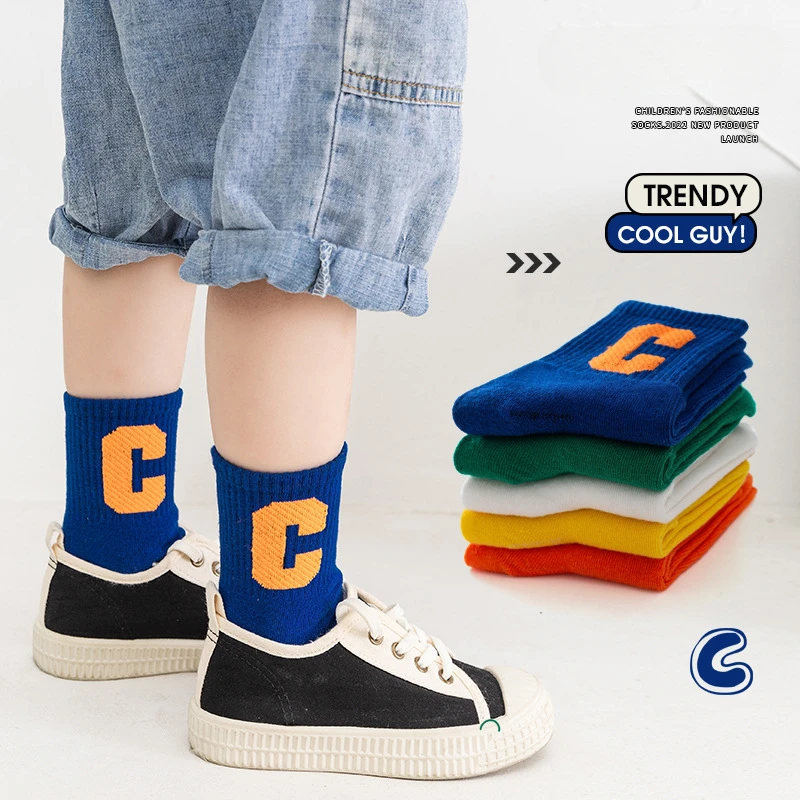 5 Double Spring and Autumn Boys and Girls Thin Breathable Fashion Ins Korean Version Personality Letter Trend Tube Socks