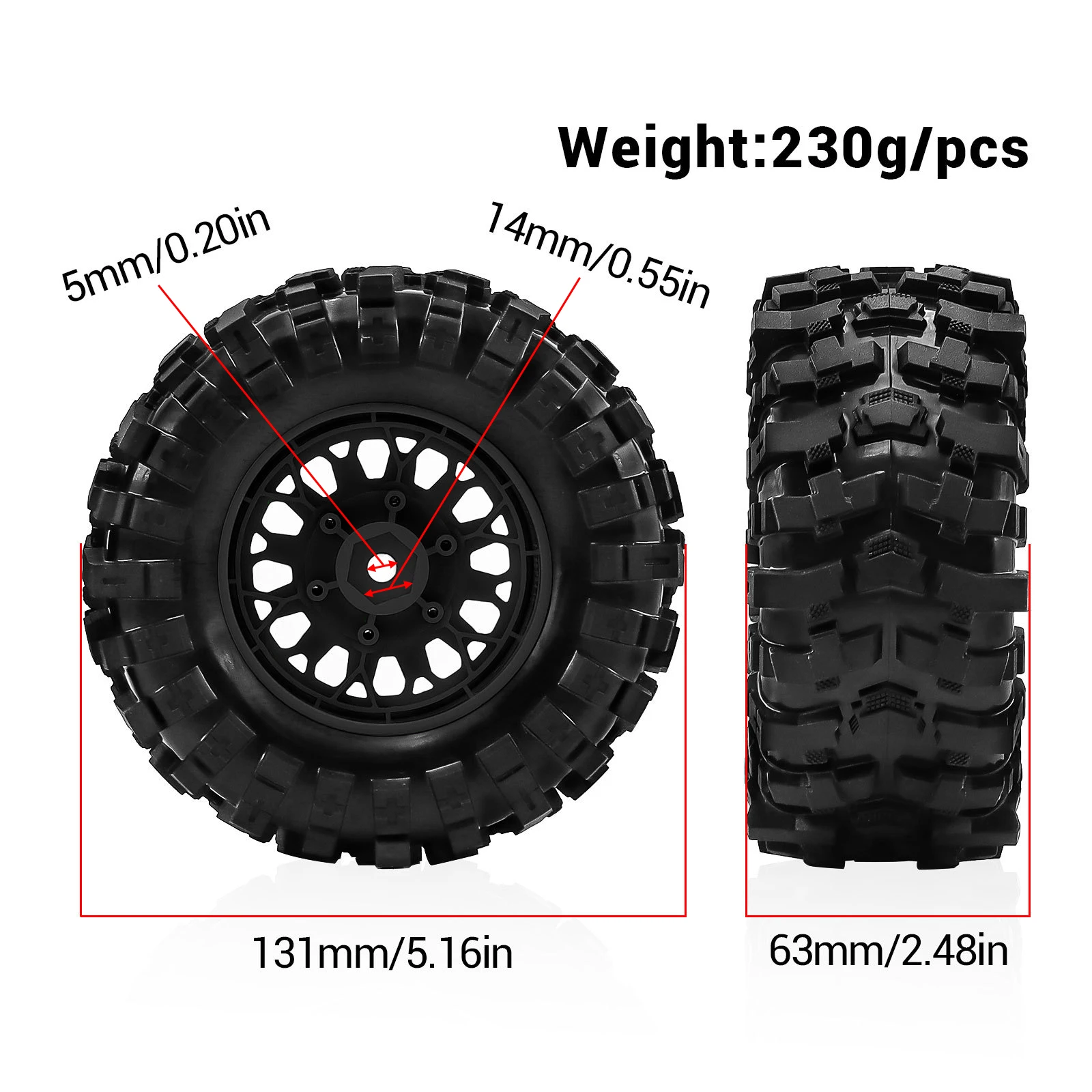 4pcs RC Monster Truck Wheel Hub Tire with 12/14/17mm Hex for 1/10 ARRMA BigRock Traxxas Rustler Hoss RC Car Upgrade Accessories