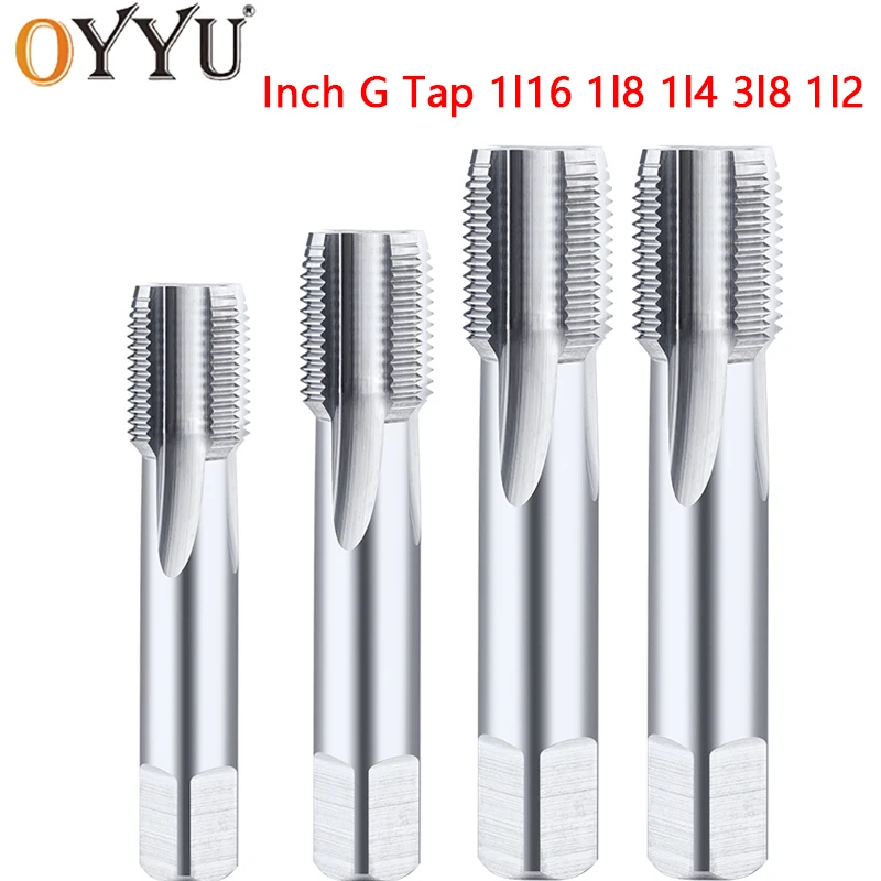 

OYYU Inch G Pipe Thread Tap HRC60 Solid Carbide Tungsten Steel Tapping CNC Machine Center 1/16-28 1/8-28 1/4-19 3/8-19 1/2-14