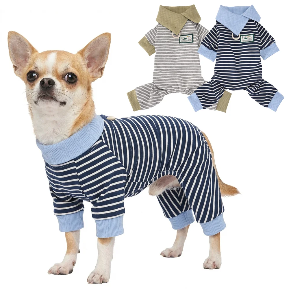 Spring Pet Dog Jumpsuits Fashion Striped Dog Onesie Clothes Cute Puppy Pajamas Warm Soft Cat Jumpsuits Pet Rompers Dog Clothes