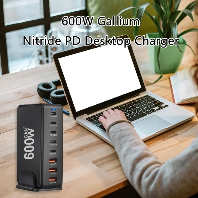 600W Desktop GaNs USB C USB A Charging Station Desktop Mutliport for Fast Laptop Power Adapter