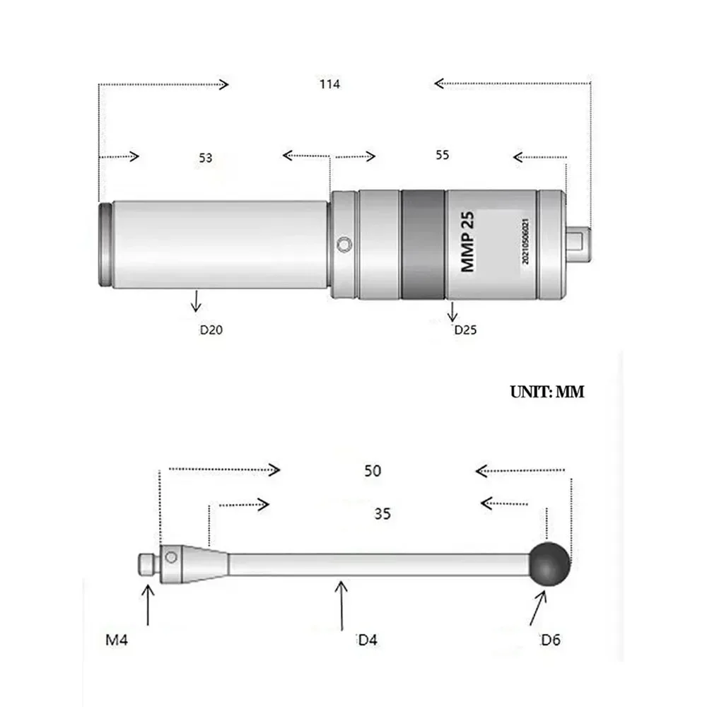 Sensor de detecção 3D Light Edge Finder, usinagem CNC, haste central sub-central, alta precisão, som brilhante, 0,001mm, MMP25, recentemente