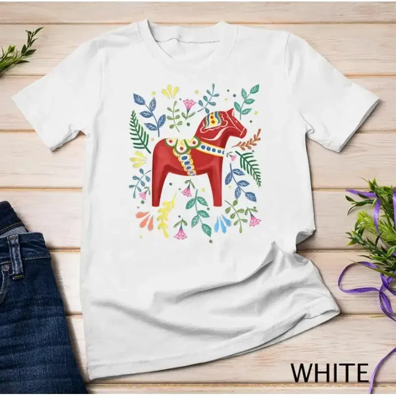 New T Shirt Swedish Dala Horse Folk Art Sweden Flag Dalahelmsoljd