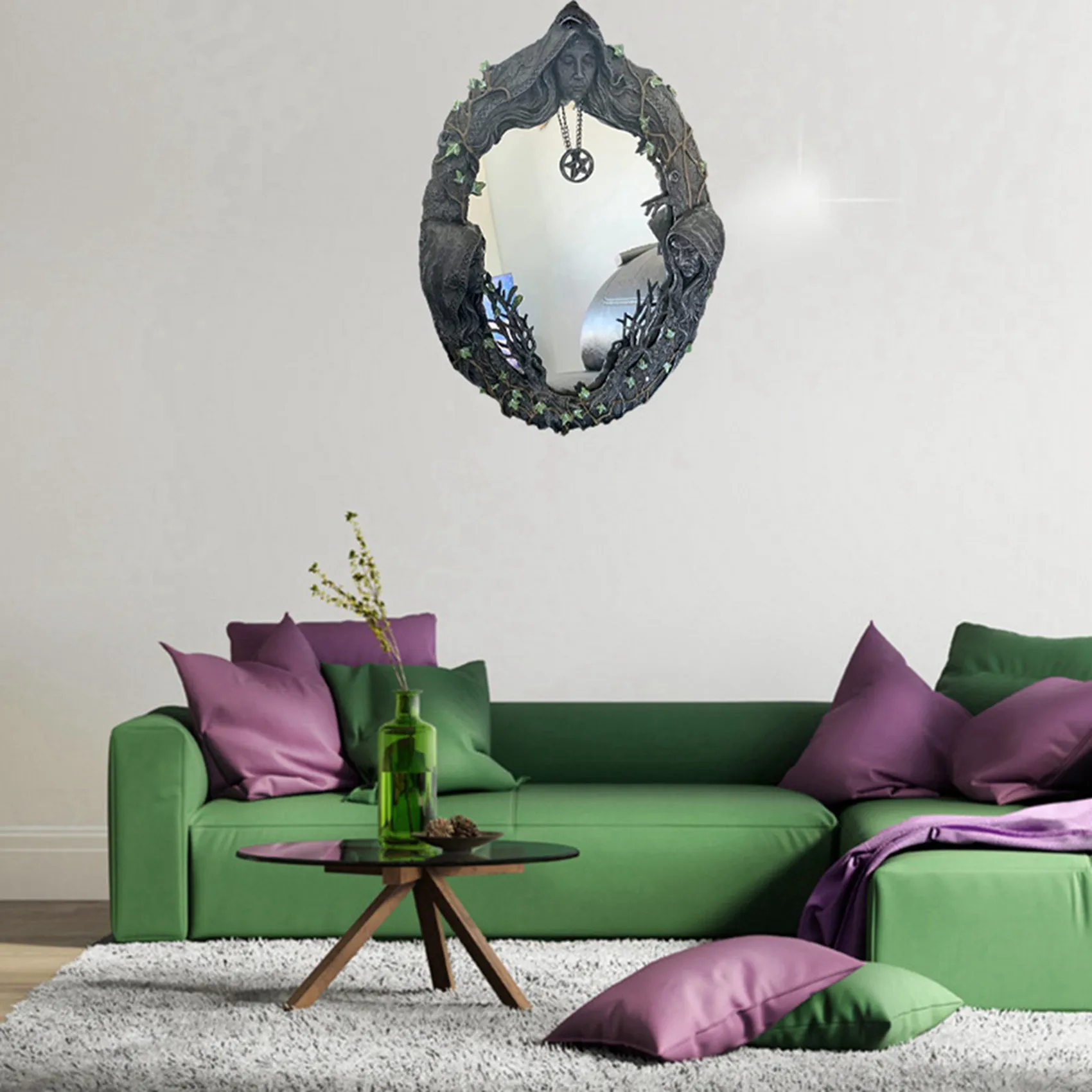 AT21-3X Triple Moon Goddess Wall Mirror Trinity Wall-Mounted Mirror With Five-Pointed Retro Hanging Mirror