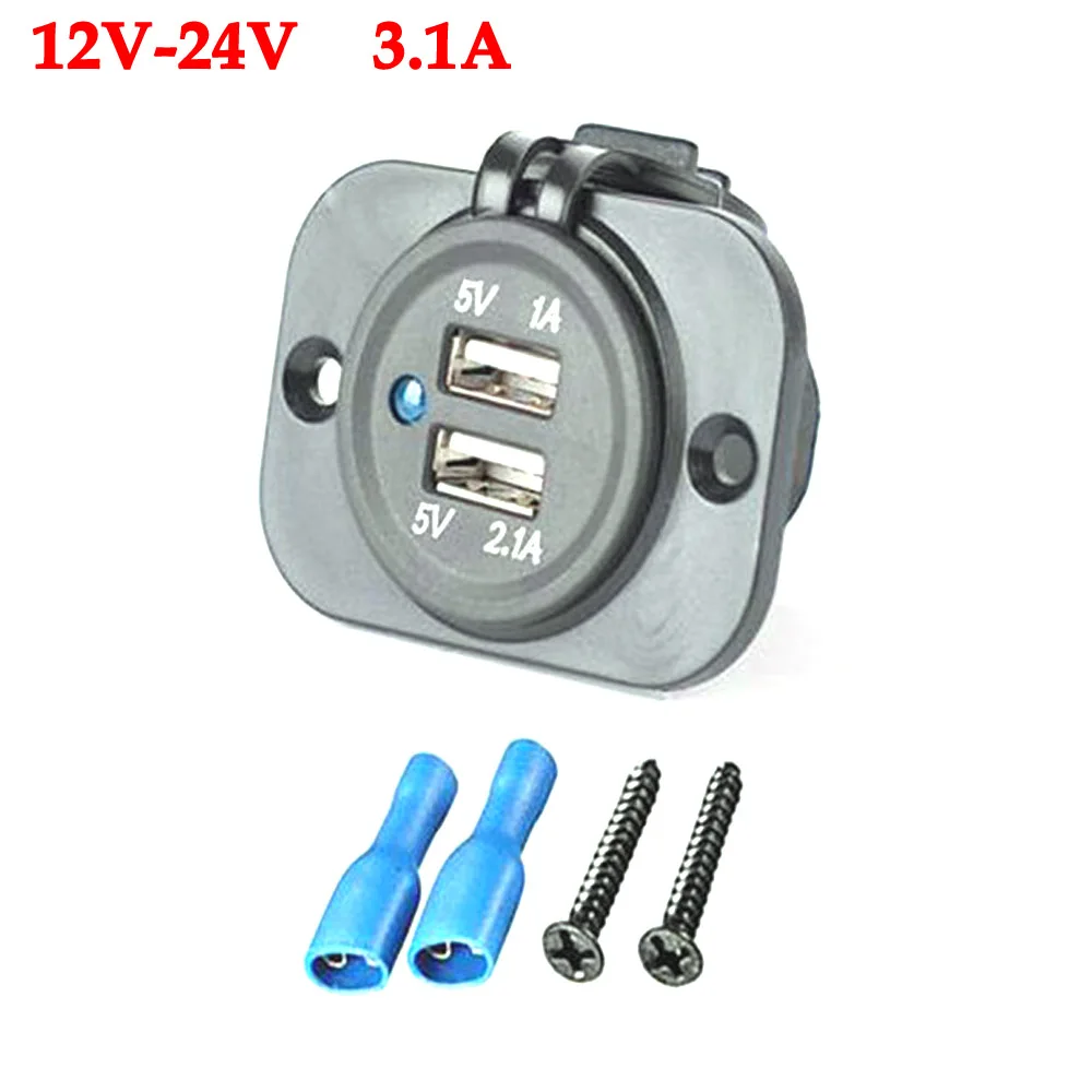 

3.1A Dual USB Charger Socket Power Outlet Adapter 12V 24V Waterproof Dual USB Ports Fast Charge for Car Boat SUV Sedan RV