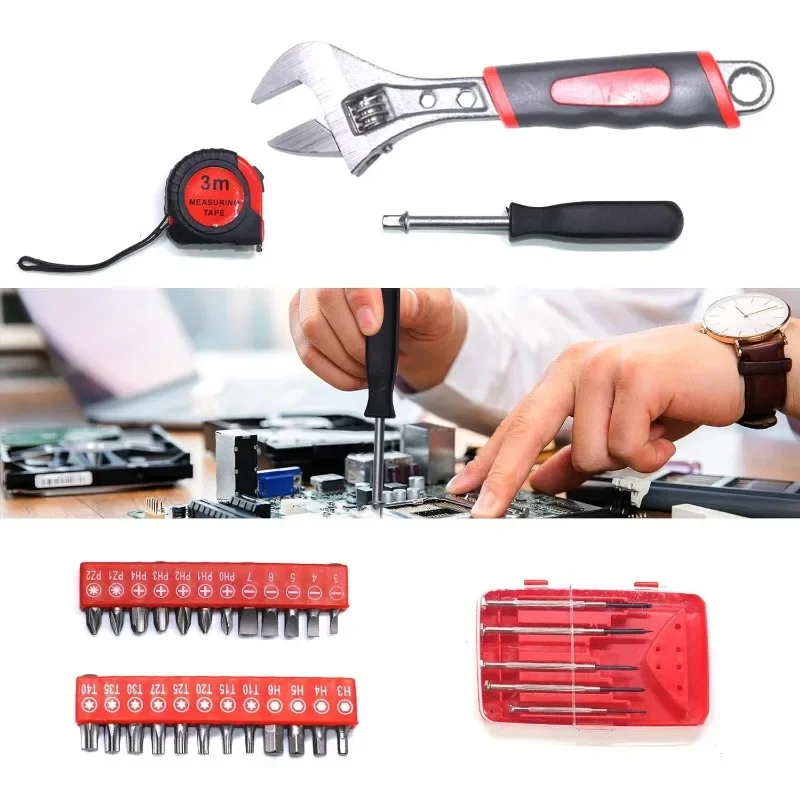 799pcs Aluminum Trolley Case Tool Set Silver, House Repair Kit Set, Household Hand Tool Set, with Belt