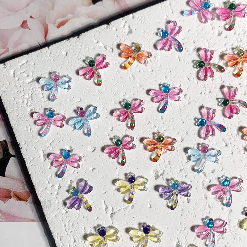 100pcs New Resin Kawaii Mini Cartoon Dragonfly Cabochon Nail Art Material Scrapbooking Accessories Item Flatback Stickets Charms