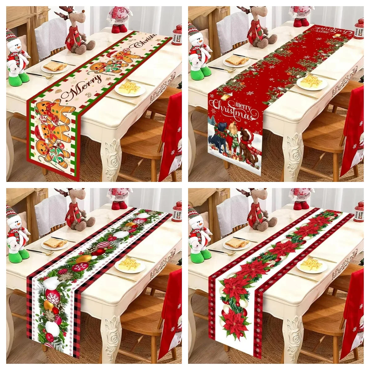 

Christmas Tablecloth Cute Santa Claus And Gingerbread Man Pattern Cartoon Table Flag Home Restaurant Kitchen New Year Decoration