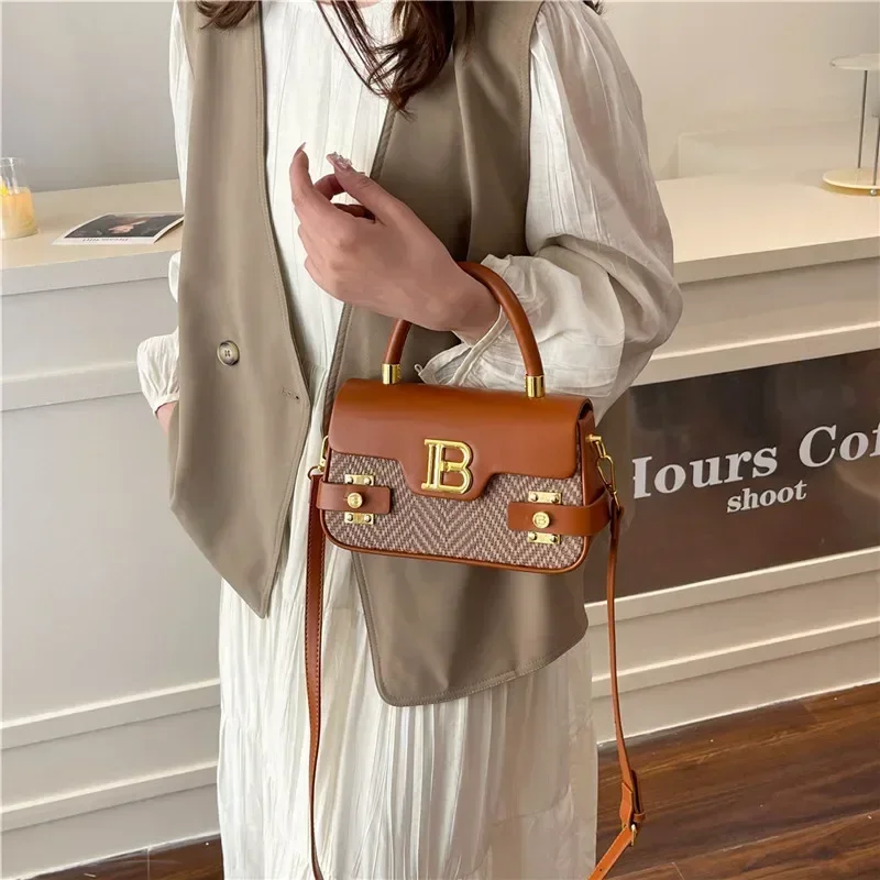 

2025 New Retro British Canvas Tote Bag, Simple Fashion Print Embroidery Design, Large Capacity Portable Handbag for Women