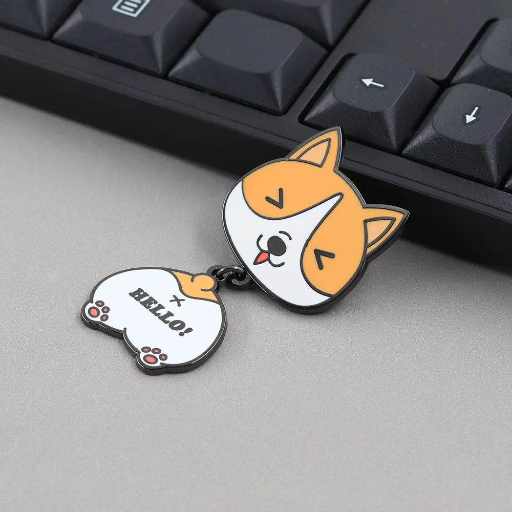 Lustige Corgi-Hund-Emaille-Anstecker, kreativer Corgi-Po mit „Hallo!“ Buchstaben-Broschen, hängende Tier-Abzeichen, Taschen-Reversnadel, Schmuckgeschenk – Detail 5