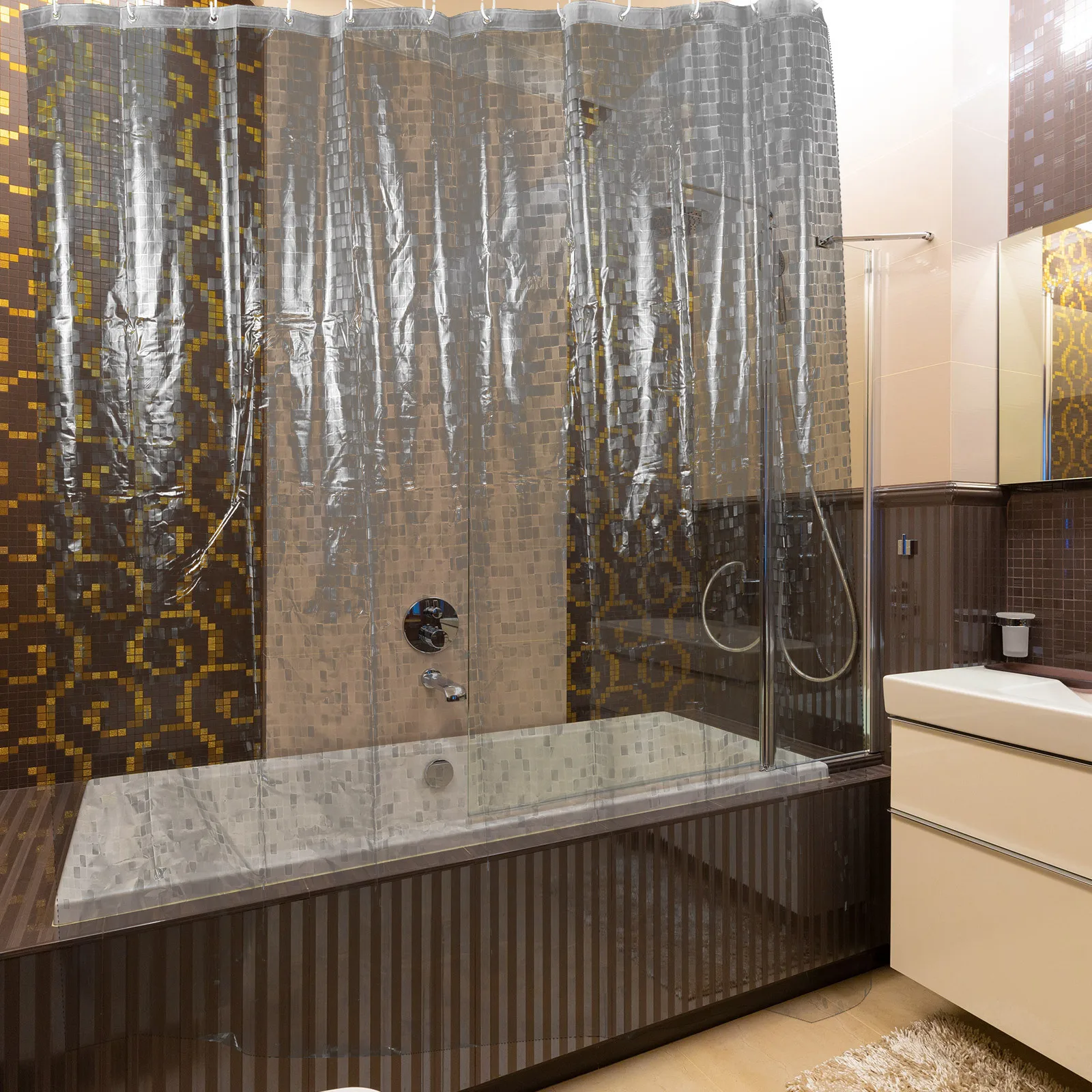 

Plastic Shower Curtain 3D Waterproof Large Size Bathroom Decorative Shower Curtain for Bathroom Privacy Protection Home Use