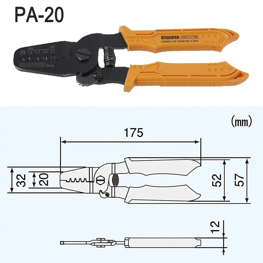 PA-20 insinyur tang Crimping presisi elektrik tang kawat presisi Tang konektor mikro alat pegangan tangan tahan minyak