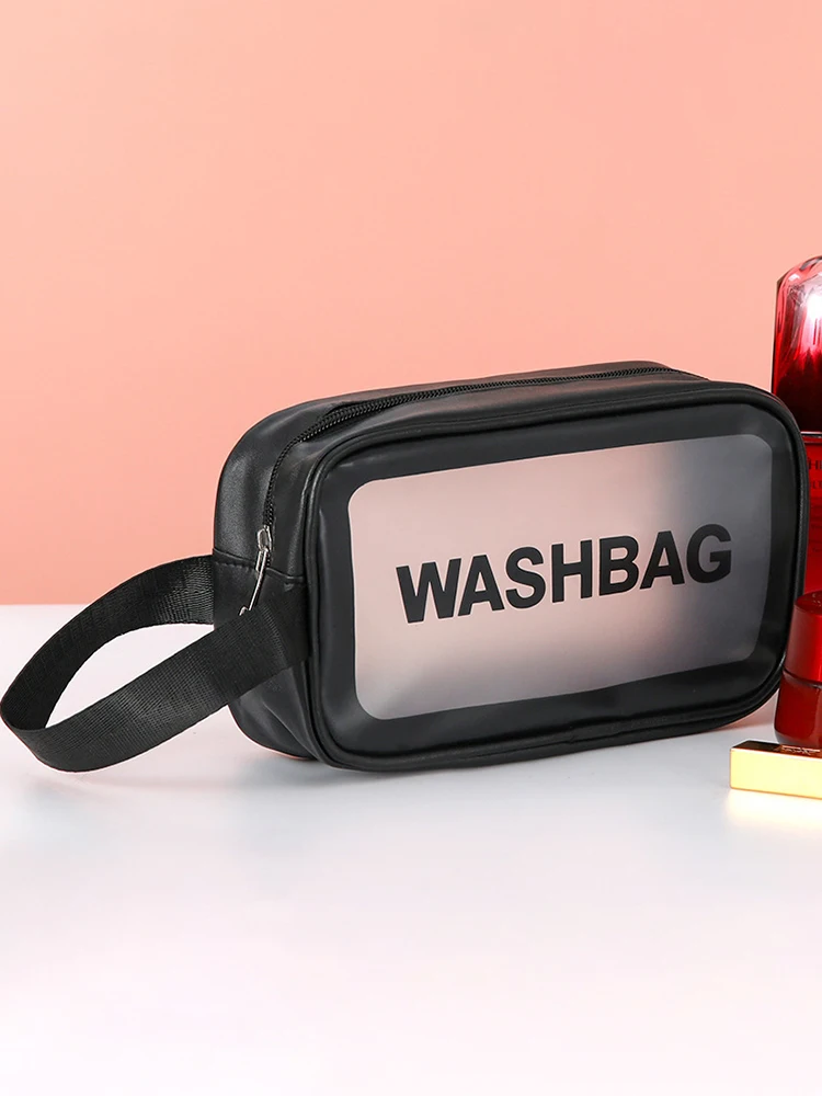 1 Stück PU Transparente Dreiteilige Kosmetik- und Toilettenartikel-Tasche, Große Kapazität PVC Halbtransparente Mattierte Tragbare Aufbewahrungstasche – Detail 11