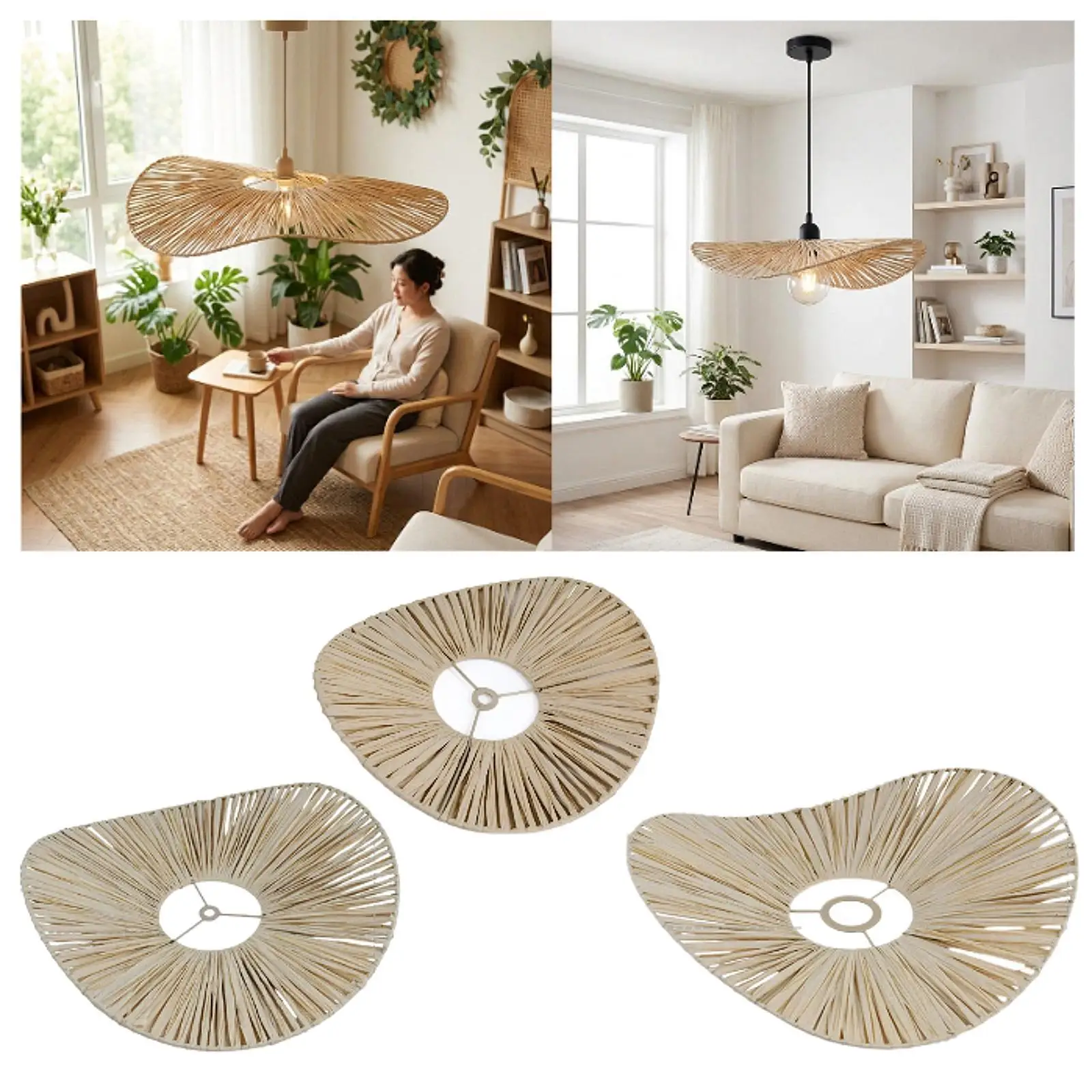 Handcrafted Paper Rope Lampshade Shallow Wide Pendant Lighting Cover for Lounge Bedroom Tranquil Glow