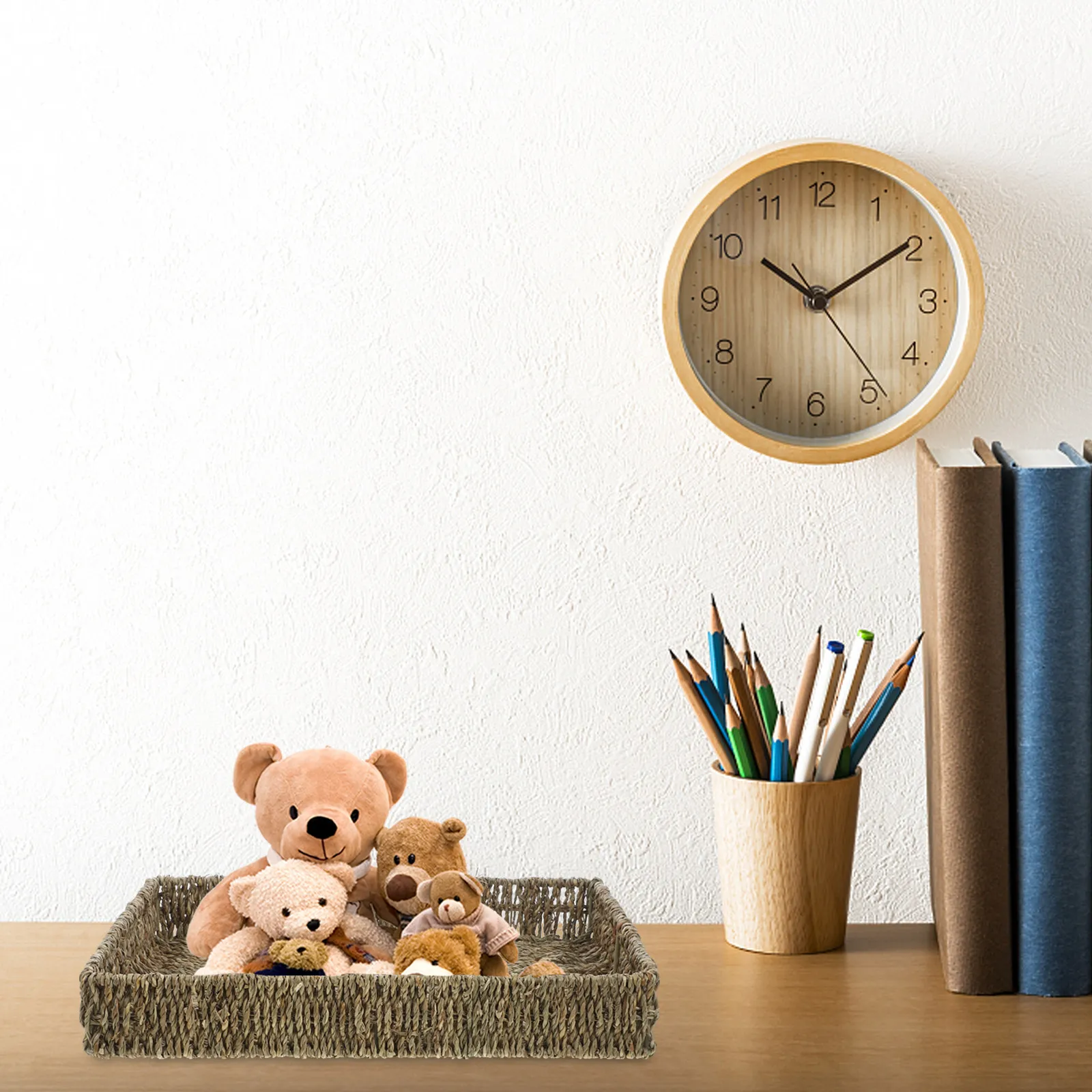 Cesta de almacenamiento rectangular de color marrón claro, organizador de artículos diversos tejido con algas marinas, expositor multiusos para frutas y pan, decorativo para el hogar, 1 unidad