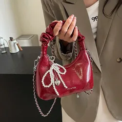 PU Leather Red Shoulder Bag Women Fashion Luxury Korean Sweet Crossbody Bag 2024 New High-quality Leisure Underarm Bag Handbags