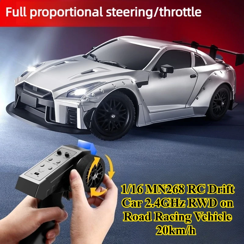 1/16 MN268 RC Drift Car 2.4GHz RWD on Road Racing Vehicle 20km/h High Speed LED Lights Long Battery Life GTR Model Toy for Boys