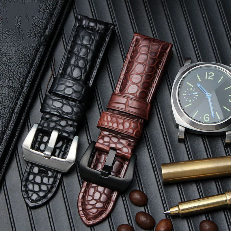 Correa de piel de cocodrilo de alta calidad para reloj Panerai 441 PAM312, pulsera de cuero genuino negro y marrón para hombre, 22mm y 24mm