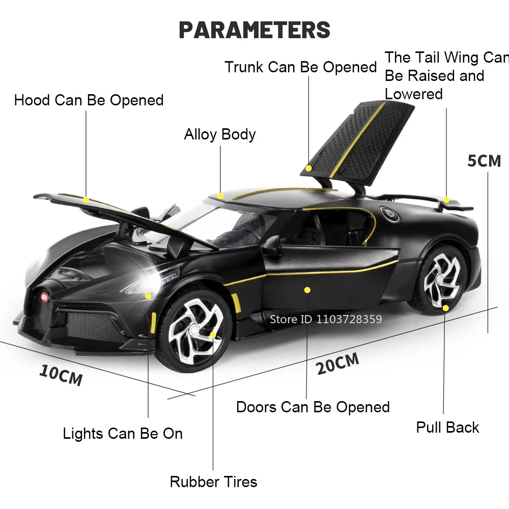 1:24 La Voiture Noire لعبة مجسمة سيارات رياضية سبيكة دييكاست السوبر سيارات الصوت ضوء الأبواب مفتوحة التراجع للبنين ألعاب تعليمية #4