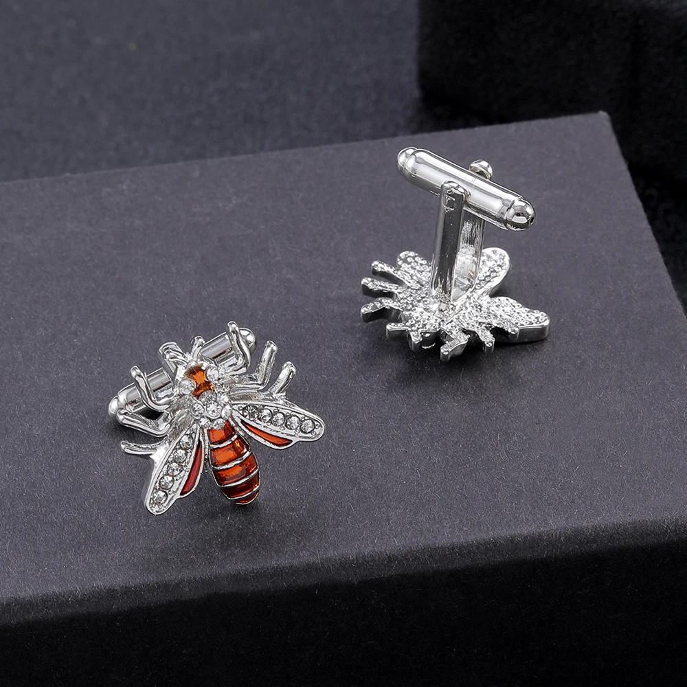 

Fashion Honeybee Rhinestone Cufflinks Luxury Mens Bee Shaped Crystal Sleeve Button