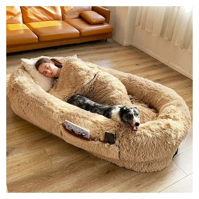 Oval Xxl Boucle Plush Pet Beds Large Dog Soft Custom Machine Washable Dog Bed Sofa Luxury Memory Foam Human Dog Bed