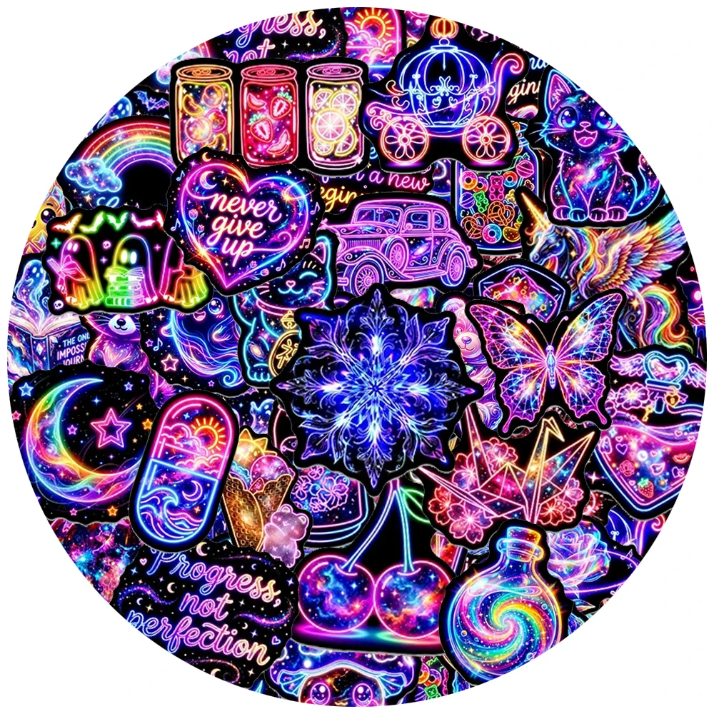 

10/30/50pcs Neon Light Cute Cartoon Graffiti Stickers Aesthetic Decals DIY Skateboard Guitar Laptop Cool Decoration Sticker Pack