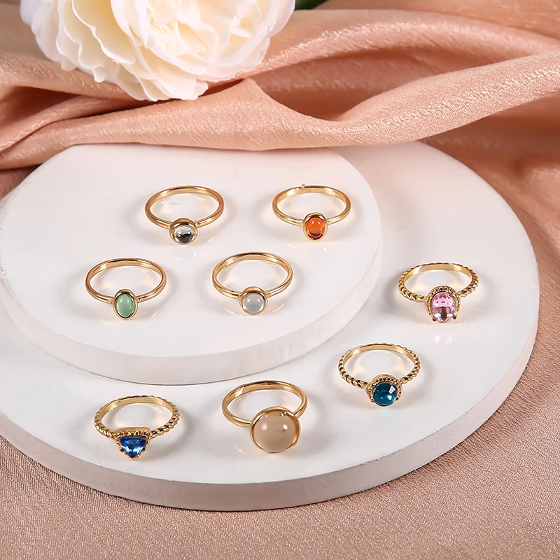 Hot Sale Opal Champagne Multicolor Knuckle Rings Set Jewelry Gift 8pcs