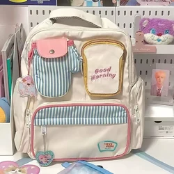 Kawaii Women Backpacks Cartoon Toast Patchwork Large Capacity Students Mochilas Para Mujer High School Class Aesthetic Girl Bags