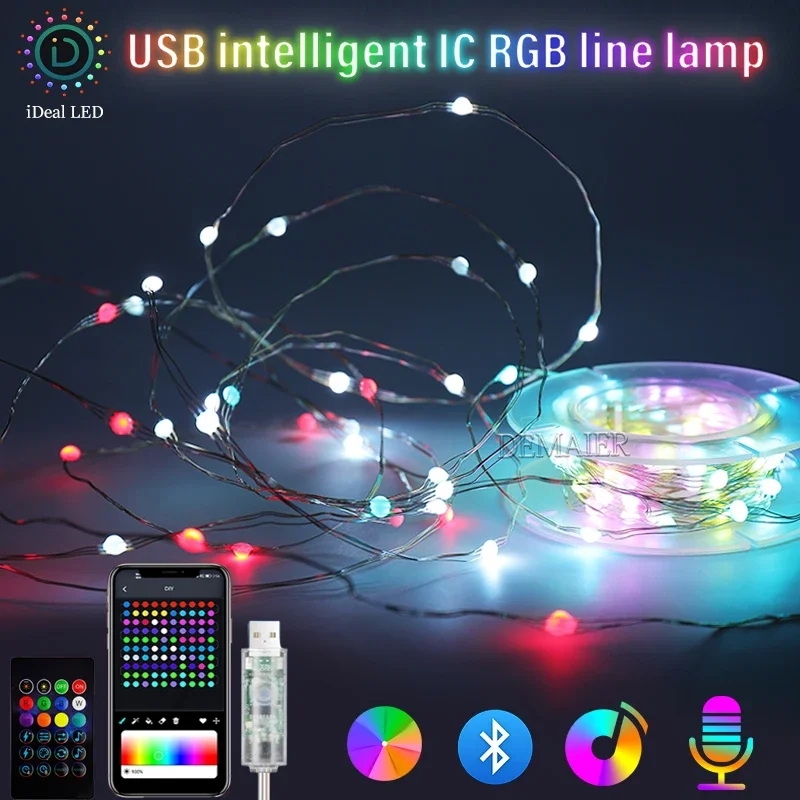 5/10/20M USB Christmas Lights String Music WS2812B IC RGB Christmas Decoration New Year fairy lights Garden led light strip