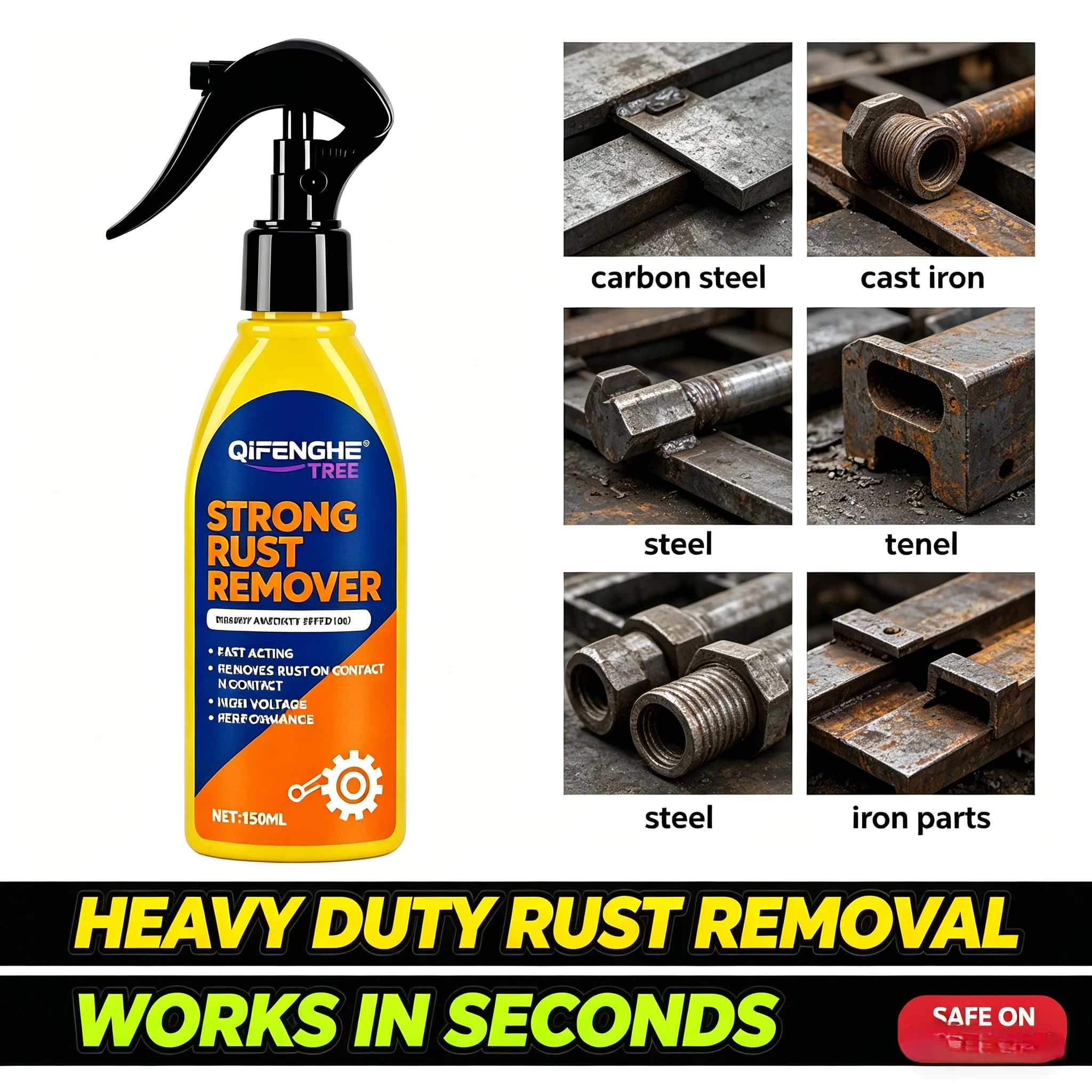 Metallrostentferner & Schutzspray, Eisenkonverter, für Autoteile, Reifen, Felgen, Türen, entfernt effektiv Rost und repariert, 150ml