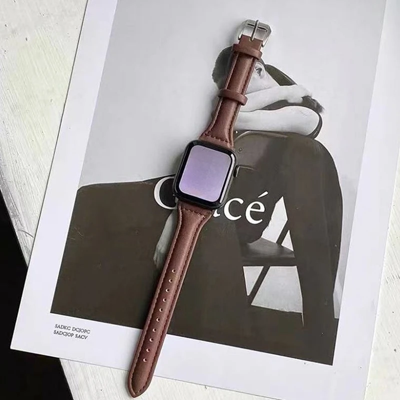 Schlankes Leder-Uhrenarmband für Apple Watch Series 11 10 9 8 7 SE 6 5 4 Ultra3/2 Für iWatch 42mm 46mm 38mm 40mm 45mm 49mm 41mm 44mm