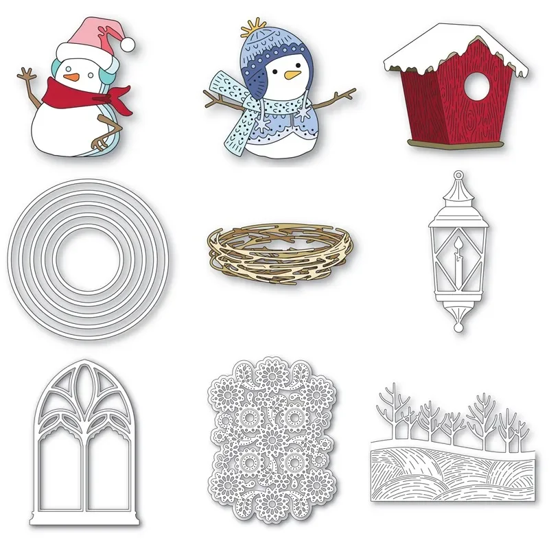 Christmas Snowman Nordic Flourish Vintage Lantern Cutting Dies for New Arrivals 2023 Scrapbooking Frame Card Craft Supplies