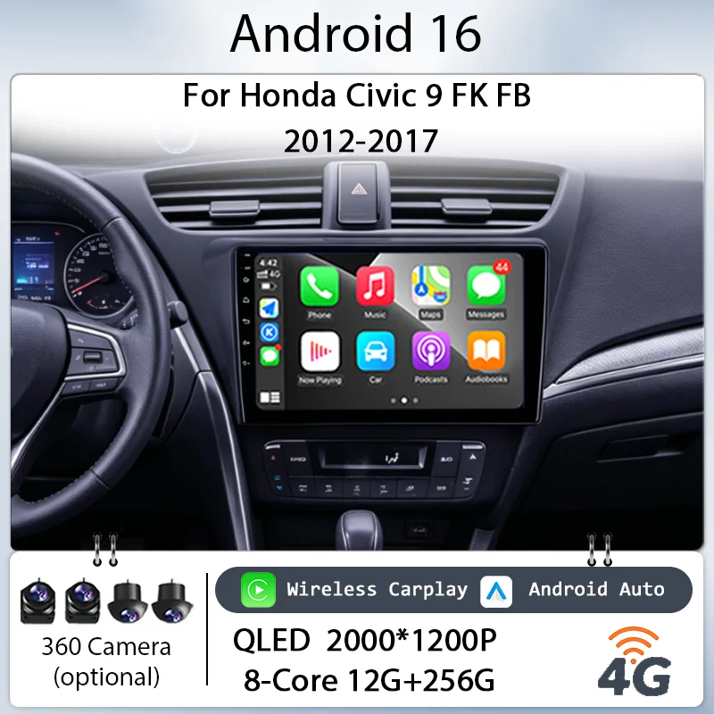 

for Honda Civic 9 FK FB 2012‑2017 9" Android 16 IPS HD Touch Screen Wireless CarPlay GPS Navi BT WiFi Multimedia Kit Head Unit
