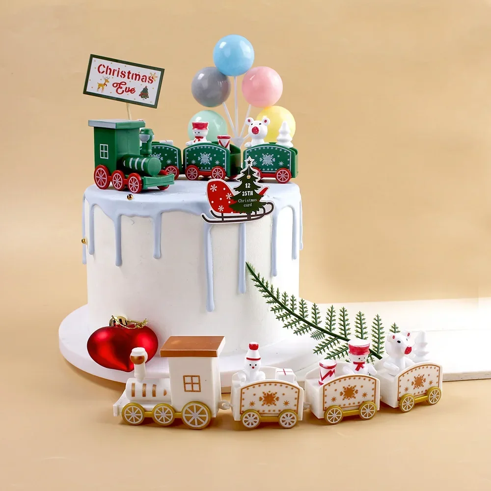 Plastic Christmas Train Decorations for Home Xmas Gifts Ornament New Year Toy for Children