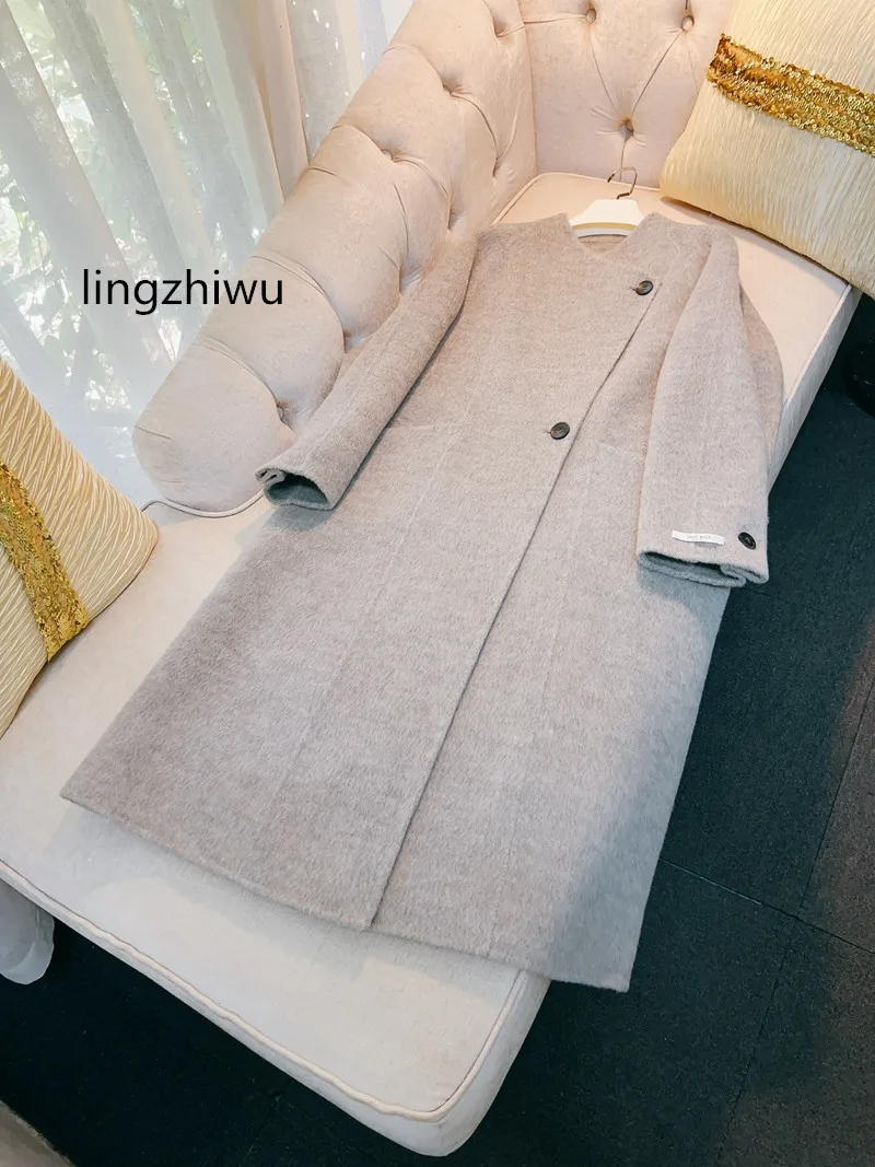 Lingzhiwu-double-sided wool coat for women, elegant Alpaca long coat, Chinese style, autumn and winter, new arrival