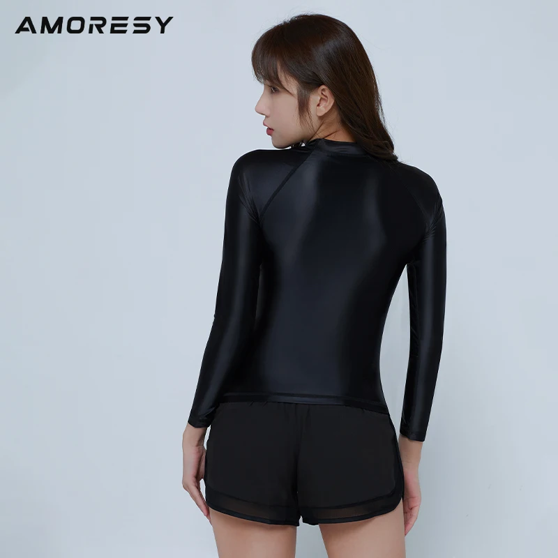 Sexy tight surfing Sports swimwear top oil glossy bottom shirt casual versatile long sleeve swimsuit