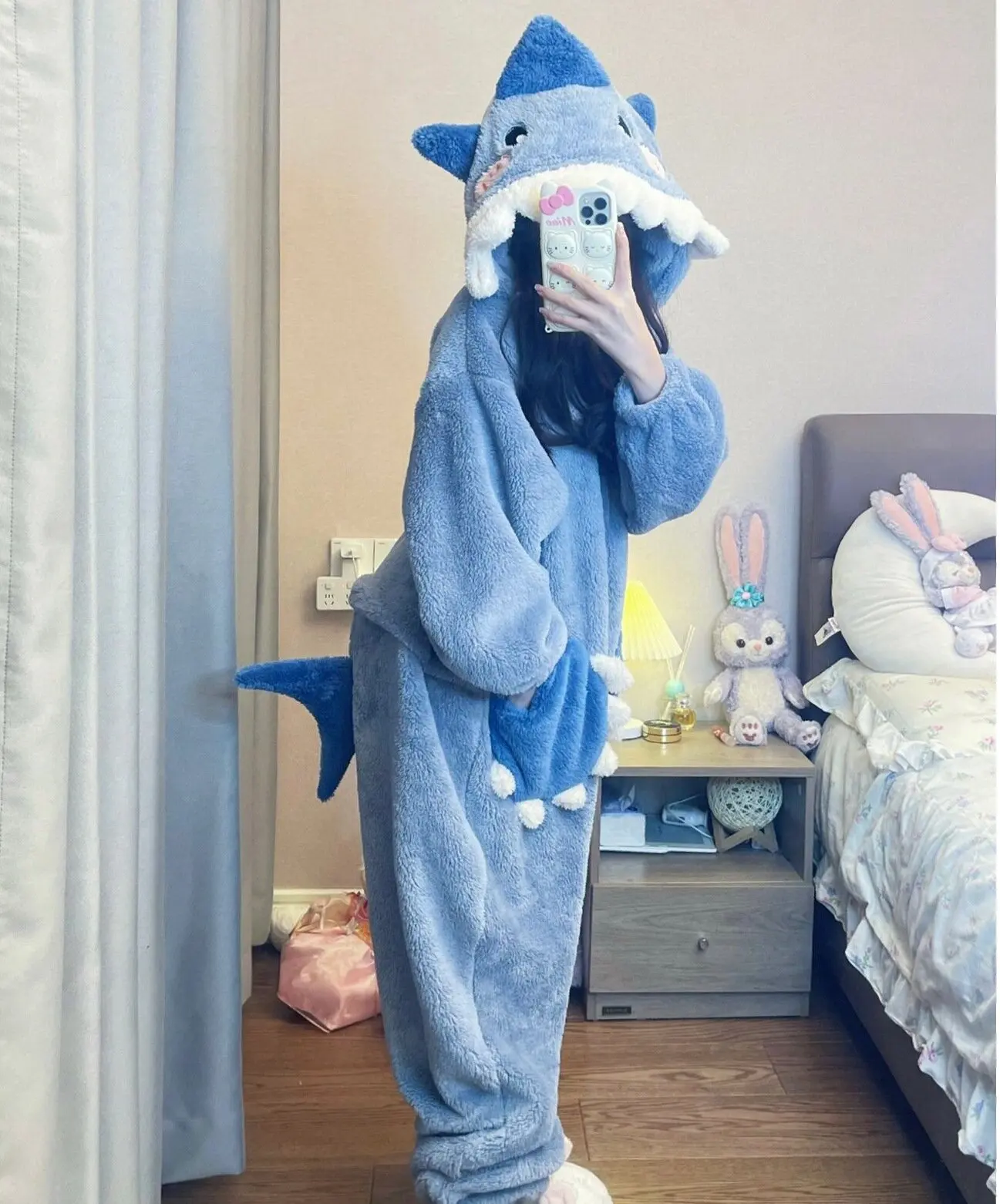 Adult Kigurumi Shark Onesies Flannel Cute Animal Pajamas Sets Halloween Winter Cute Nightie Pyjamas Sleepwear Homewear