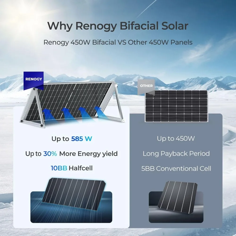 Bifacial 2pcs 450 Watt Solar Panels 12/24 Volt Monocrystalline PV Power Charger on/Off-Grid 900W Supplies for Rooftop Charging