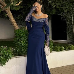 Shiyiecy Prom Dress Saudi Arabia Elegant Off the Shoulder Jersey Sequined Long Sleeves Evening Dress Special Occasion Gowns 2024