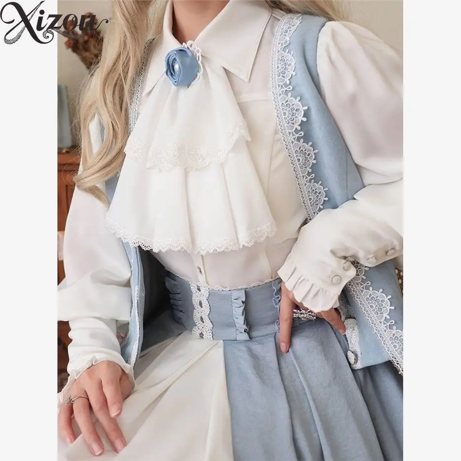 Haut à manches longues Style Lolita Original, chemise à manches longues, blanc pur, chemises intérieures élégantes pour femmes, mode printemps automne