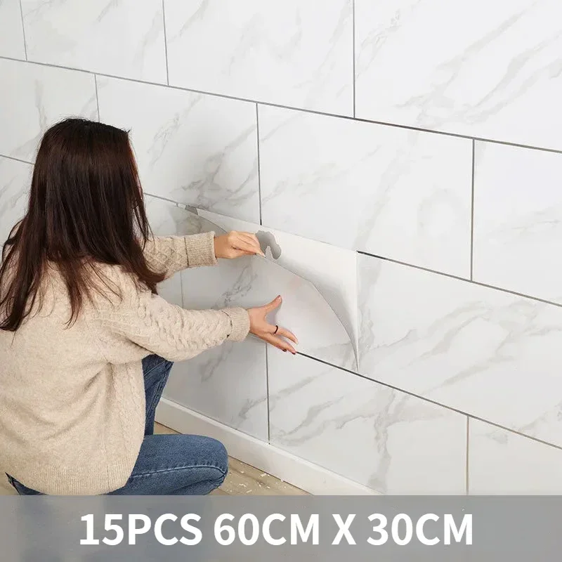 PVC Self-adhesive Floor Tile Wall Stickers for Bathroom Decoration Waterproof Kitchen Living Room Wall Decoration