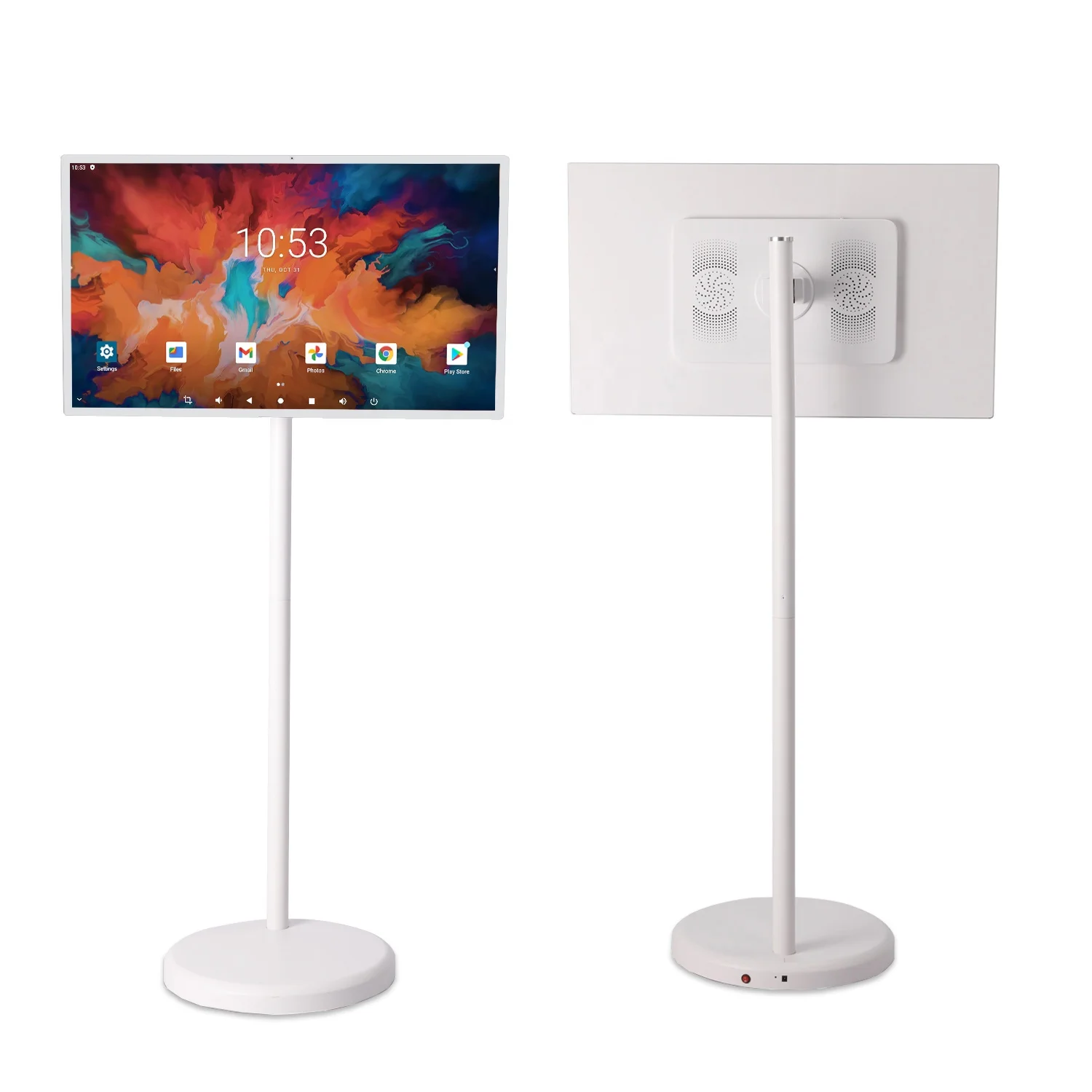 Indoor Portable Smart TVs 21.5/23.8/27/32 Inch Android LED LCD Display Built-in Battery Camera Touch Screen Wheels White