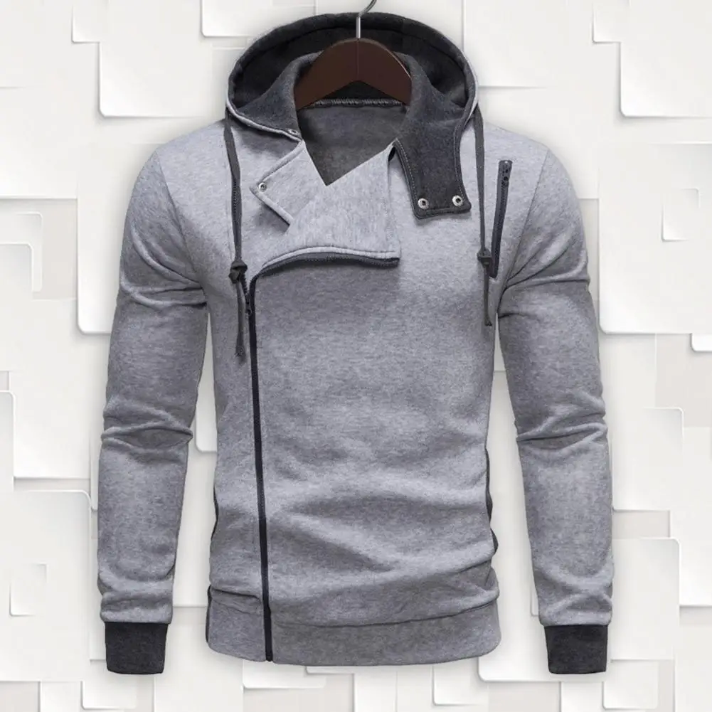 

Men Fall Hoodie Oblique Zipper Long Sleeve Hooded Elastic Cuff Drawstring Asymmetric Sweatshirt Male Top Men's Asymmetric Hoodie